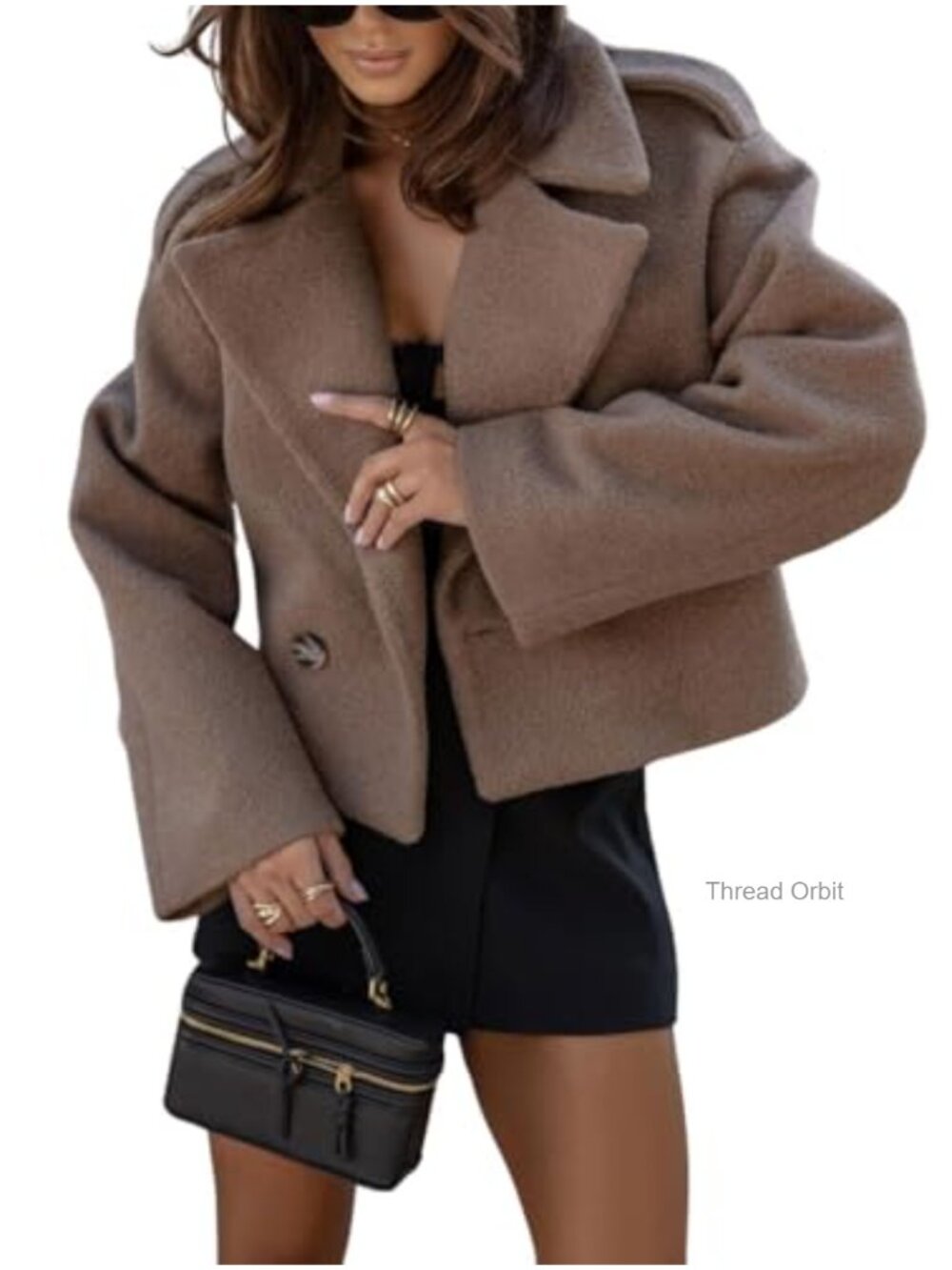 Wool Blend Crop Pea Coat Double Breasted Office Work